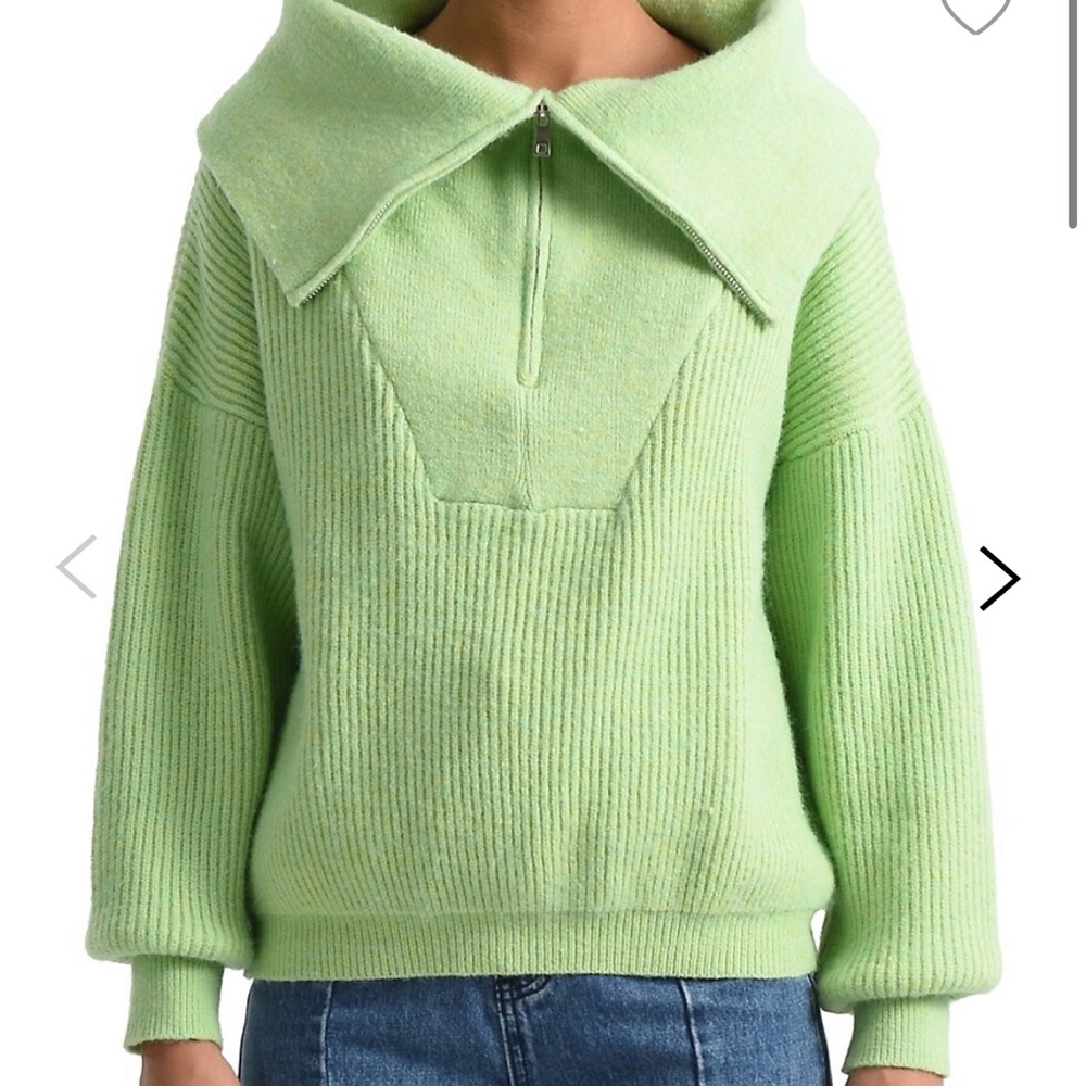 Molly Bracken Lili Sidonio Large Collar Rib-Knit Polo Sweater